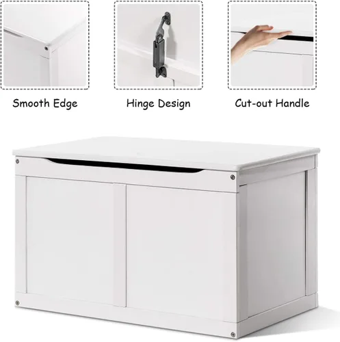 Vista 3 de Costzon Caja de juguetes de madera para niños, baúl y banco de almacenamiento para niños con tapa abatible, bisagras, organizador de almacenamiento