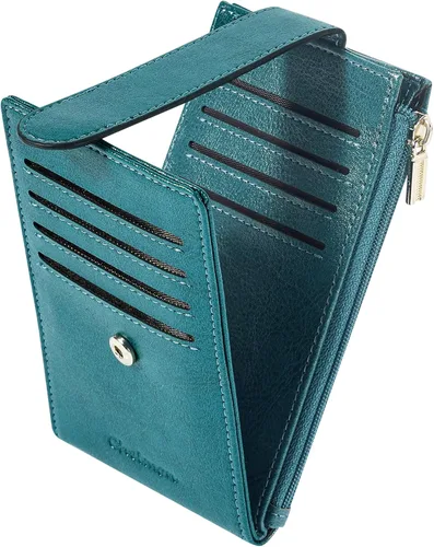 Vista 26 de Chelmon Cartera de mujer delgada con bloqueo RFID, billetera plegable con varios compartimientos para tarjetas con bolsillo con cremallera, Beige