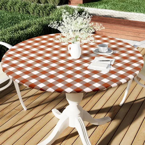 Vista 38 de Smiry - Mantel redondo de picnic de vinilo elástico impermeable con respaldo de franela, mantel de vinilo ajustable para mesas de 31-35 pulgadas