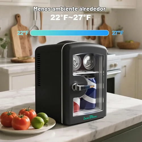 Vista 2 de Iceblue Mini nevera para el cuidado de la piel con ventana de visión, 4 litros/6 latas, mini refrigerador compacto de maquillaje para belleza