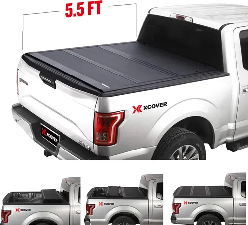 Vista 4 de Xcover Cubierta de cama de camioneta "tonneau" dura plegable de bajo perfil, compatible con F150 2004-2014, camioneta Lincoln Mark LT 2006-14 de 5.5