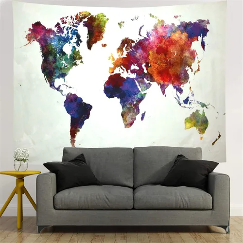 Vista 7 de Ameyahud Tapiz de mapamundi de acuarela, tapiz educativo de geografía, pintura colorida, tapiz del mundo nacional, decoración para colgar