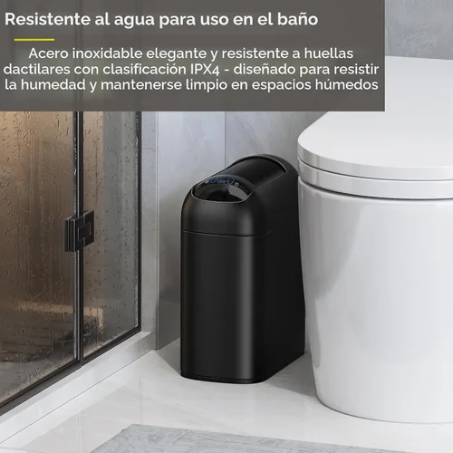 Vista 5 de EKO Astro Slim Basurero con sensor, 10L / 2.6 galones, papelera sin contacto con tapa de mariposa de cierre suave, papelera de acero inoxidable
