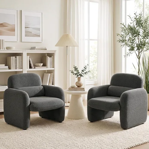 Vista 7 de Furniliving Silla decorativa de chenilla, sillón moderno con patas de Gris