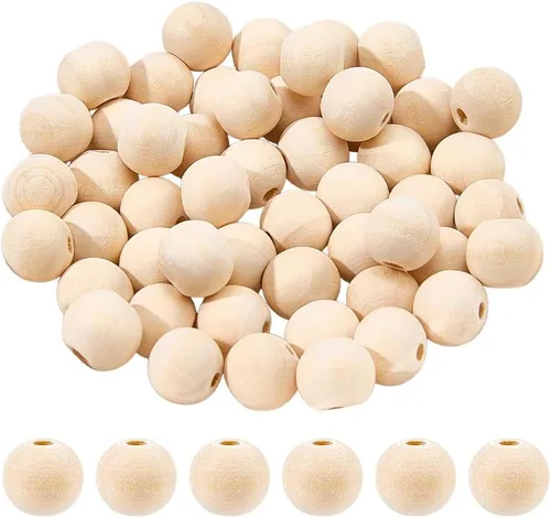 Vista 9 de PH PandaHall Cuentas de madera, 100 cuentas espaciadoras de madera redondas naturales sin terminar de 0.472 pulgadas, bolas redondas de madera