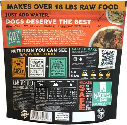Vista 2 de Nature's Diet Simply Raw - Comida integral liofilizada – Hace 18 libras de alimentos frescos con músculo, órganos, caldo de huesos, huevo entero