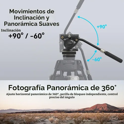 Vista 3 de SmallRig DH10 - Cabezal de video fluido para trípode de servicio pesado con base plana y mango ajustable, placa de liberación rápida para placa