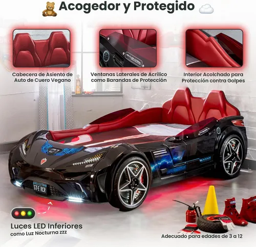Vista 5 de Cilek - Marco de cama para niños de carreras para habitación de niños, doble, Plástico Negro