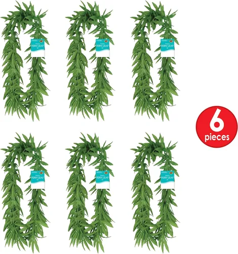 Vista 6 de Beistle Leis de hoja de helecho tropical de 6 piezas para recuerdos de fiesta hawaianos Luau, tema 420, accesorios de cabina de fotos de los años