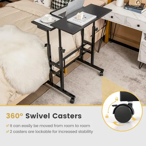 Vista 6 de COSTWAY Escritorio móvil de pie, carrito para laptop con escritorio abatible, mesa sobre la cama con ruedas, escritorio de computadora para estar