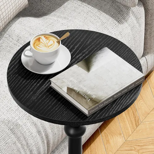 Vista 9 de Mesa de Bebidas, Mesa Auxiliar Redonda Pequeña para Espacios Pequeños, Mesas Auxiliares Redondas de Acento Moderno con Pata de Metal, Mesas
