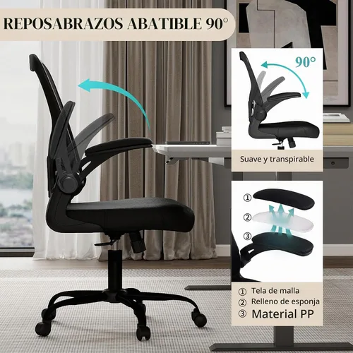 Vista 8 de Flysky Silla de oficina de malla, sillas ergonómicas de escritorio para Negro