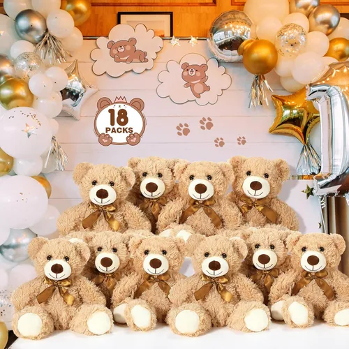 Vista 2 de Zhanmai 18 osos de peluche de 14 pulgadas, regalos a granel, juguetes de oso de peluche para cumpleaños, baby shower, graduación (marrón claro)