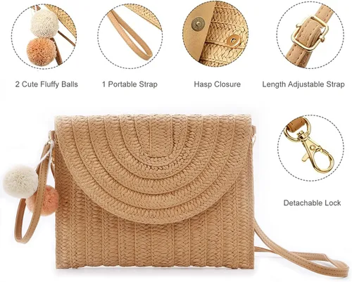 Vista 3 de Aphoraeny Bolsos cruzados de paja para mujer, bolsa de paja para playa, bolso de paja, bolso de verano, cartera de paja sobre