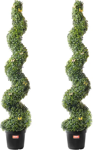 Vista 11 de VEVOR Árboles topiarios artificiales en espiral de boj, 4 pies de alto (2 piezas) planta sintética para exteriores, planta falsa verde para todo