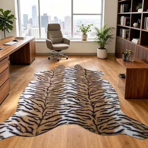 Vista 16 de Easycozy Alfombra de piel de vaca sintética con gran estampado de vaca, 3 x 4 pies, alfombra gruesa y elástica para dormitorio, sala de estar