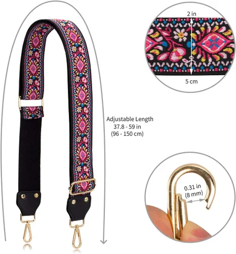 Vista 6 de Allzedream - Correa de repuesto ajustable estilo guitarra, bolsa cruzada de tela jacquard bordada