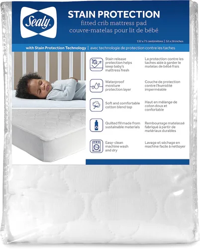 Vista 11 de Sealy Baby Protector de colchón impermeable con protección contra manchas y propiedades antimicrobianas para cuna de bebé y cama de niños pequeños