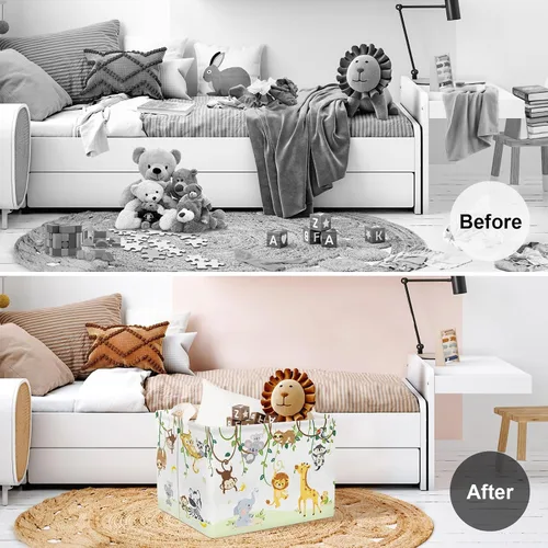 Vista 2 de Clastyle Cesta de bebé con diseño de animales del bosque de vid para niños, caja organizadora de caja de pecho, organizador de guardería, decoración