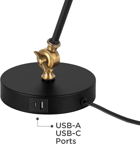 Vista 5 de 360 Lighting Gilmore - Lámpara de escritorio pequeña de 20 pulgadas, USB, ajustable, color negro y dorado rústico Puertos USB A+C Carga Industrial