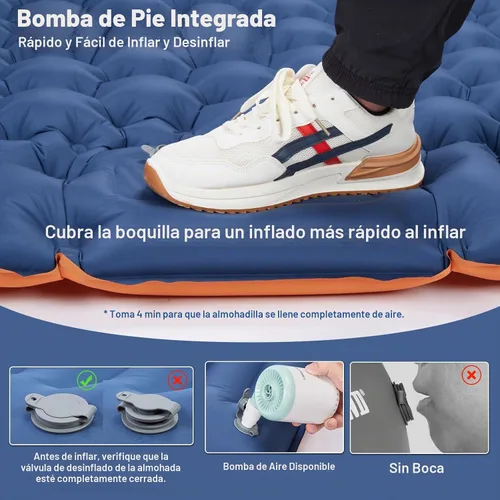 Vista 6 de CAMULAND Colchoneta para dormir, colchón de camping con almohada con bomba de pie incorporada, alfombrilla inflable autoinflable, compacta
