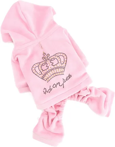 Vista 6 de Ropa para perritas para perros pequeños, conjuntos lindos para perritos, corona de diamantes de imitación elástica, pijamas suaves de terciopelo