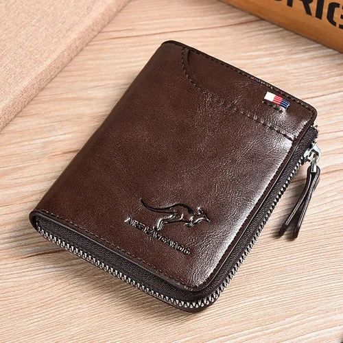 Vista 2 de Nucery Billeteras con cremallera para hombre, con bloqueo RFID, de gran capacidad, carteras de cuero con 15 tarjeteros de crédito, Marrón, Moda