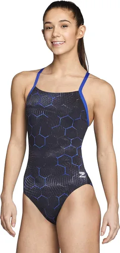 Vista 16 de Speedo Traje de baño de una pieza para niñas Endurance+ Flyback - colores de equipo sólidos para jóvenes Negro/Negro
