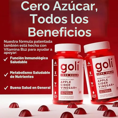 Vista 6 de Goli Zero Sugar Apple Cider Vinegar Gummies - ACV with Vitamin B12 and Probiotics - No Sugar Alcohols - Vegan, Keto-Friendly, Gluten-Free