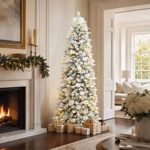 Vista 14 de Hykolity Árbol de Navidad flocado delgado preiluminado de 7.5 pies con 240 Doble color flocado
