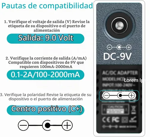 Vista 3 de Cable cargador adaptador de corriente 9V 2A para tabletas LeapPad 1/2