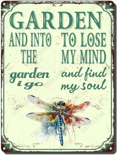 Vista 14 de LIUAXICIA Letreros divertidos de metal con texto en inglés "In The Garden to Lose My Mind and Find My Soul Bee Garden - Letreros de lata