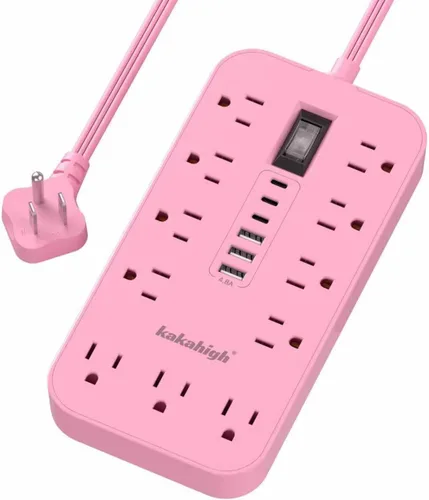 Vista 8 de Regleta de alimentación beige con puertos USB, cable de extensión plano de 5 pies, cable de extensión decorativo de 1625 W con 8 tomas de corriente