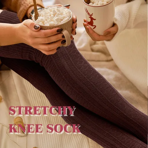 Vista 7 de SATINIOR 4 pares de calcetines altos hasta el muslo para mujer, calcetines de punto largos por encima de la rodilla, calcetines de material suave
