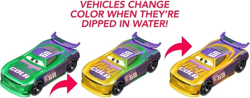 Vista 3 de Disney Mattel y Pixar Cars - Colección de cambiadores de color, los autos de juguete cambian de color con el agua