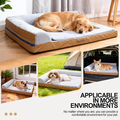 Vista 7 de Cama térmica para perros de tamaño grande, cama térmica para mascotas para perros grandes, sofá cama impermeable de espuma viscoelástica para perros