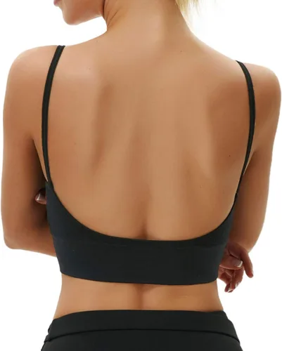 Vista 2 de JUST BEHAVIOR Brasier de espalda baja, cómodo cuello en V, camiseta corta de entrenamiento con espalda baja para mujer