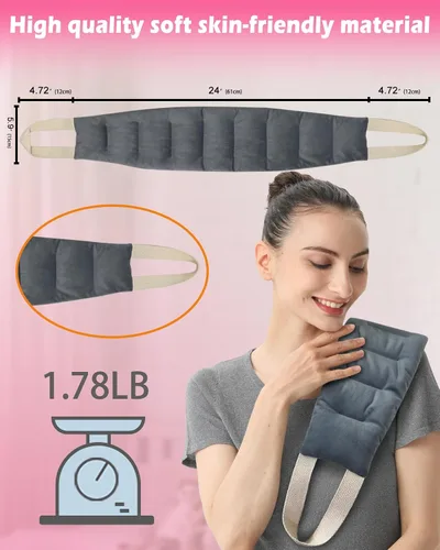 Vista 6 de Almohadilla térmica larga para cuello y hombros y espalda con peso para microondas, húmeda, calentada para el cuello, bolsa calentable