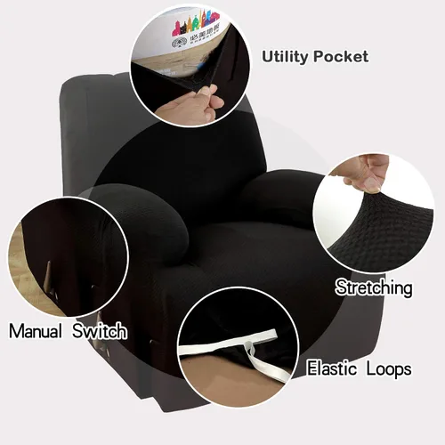 Vista 5 de MarCielo Funda elástica para sillón reclinable, 1 pieza, funda para sofá, funda para silla de muebles (negro)