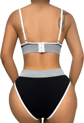 Vista 2 de SOLY HUX Conjunto de lencería de 2 piezas con brasier y braga a rayas para mujer
