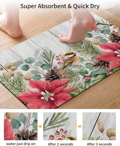 Vista 3 de Tapete de baño de Navidad para bañera, antideslizante, de secado rápido y absorbente, tierra de diatomeas, cocina, ducha, fregadero, lavable, tapete