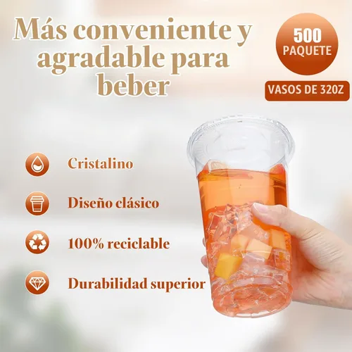 Vista 4 de Skylety - Juego de 500 vasos de plástico transparente de 32 onzas con tapas Vasos de bebida fríos desechables de plástico para fiestas frías