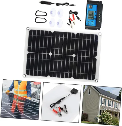 Vista 9 de BESPORTBLE Kit de panel solar portátil de CC con puertos USB duales y controlador de carga para mantenimiento de batería de barco de camping RV