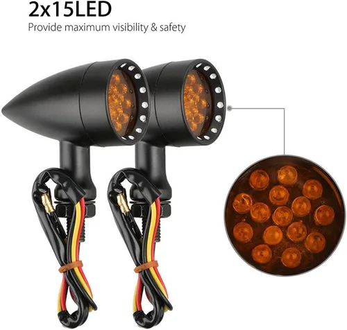 Vista 2 de Dreamizer Señales de giro de motocicleta en forma de bala con luces LED, lámpara indicadora de aleación de aluminio para Cafe Racer Bobber Shadow