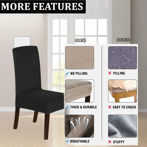 Vista 5 de Fundas elásticas de terciopelo para sillas de comedor, suaves, extraíbles y de comedor, color negro, 2