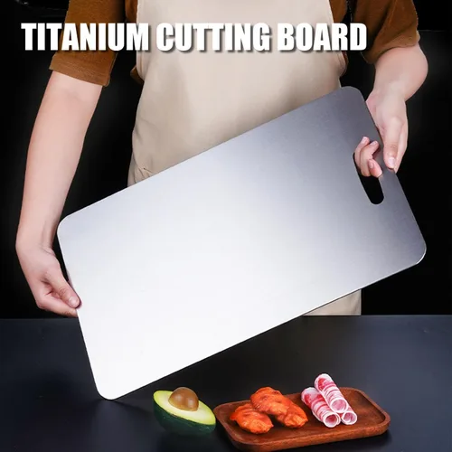 Vista 2 de Tabla de cortar de titanio - Nueva mejora 2025 Tablas de cortar 100% puras de titanio para cocina de doble cara, tabla de cortar Titanware, apta