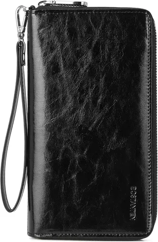 Vista 11 de BOSTANTEN - Cartera de cuero para mujer, bloqueo de identificación por radio frecuencia (RFID), cierre de cremallera alrededor, tarjetero, cartera