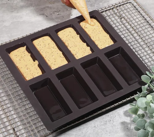 Vista 4 de Webake Financier - Molde de silicona para magdalenas de 8 cavidades, molde antiadherente para galletas, galletas, utensilios para hornear al horno