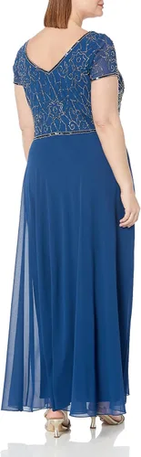 Vista 2 de J Kara Vestido de cuentas con cuello en V y cintura imperio para mujer