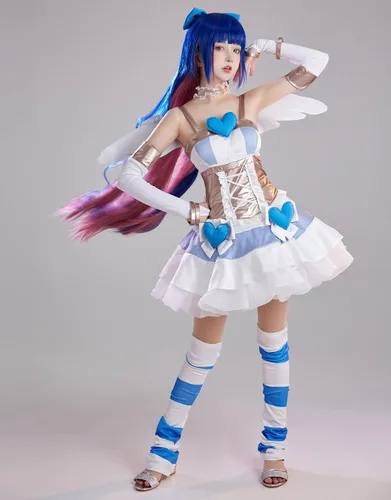 Vista 3 de Miccostumes Vestido de anime para mujer, disfraz de corazón azul con alas